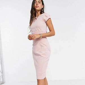 Closet London | Fitted Pencil Dress - Gathered Shoulder Detail Powder Pink US 8